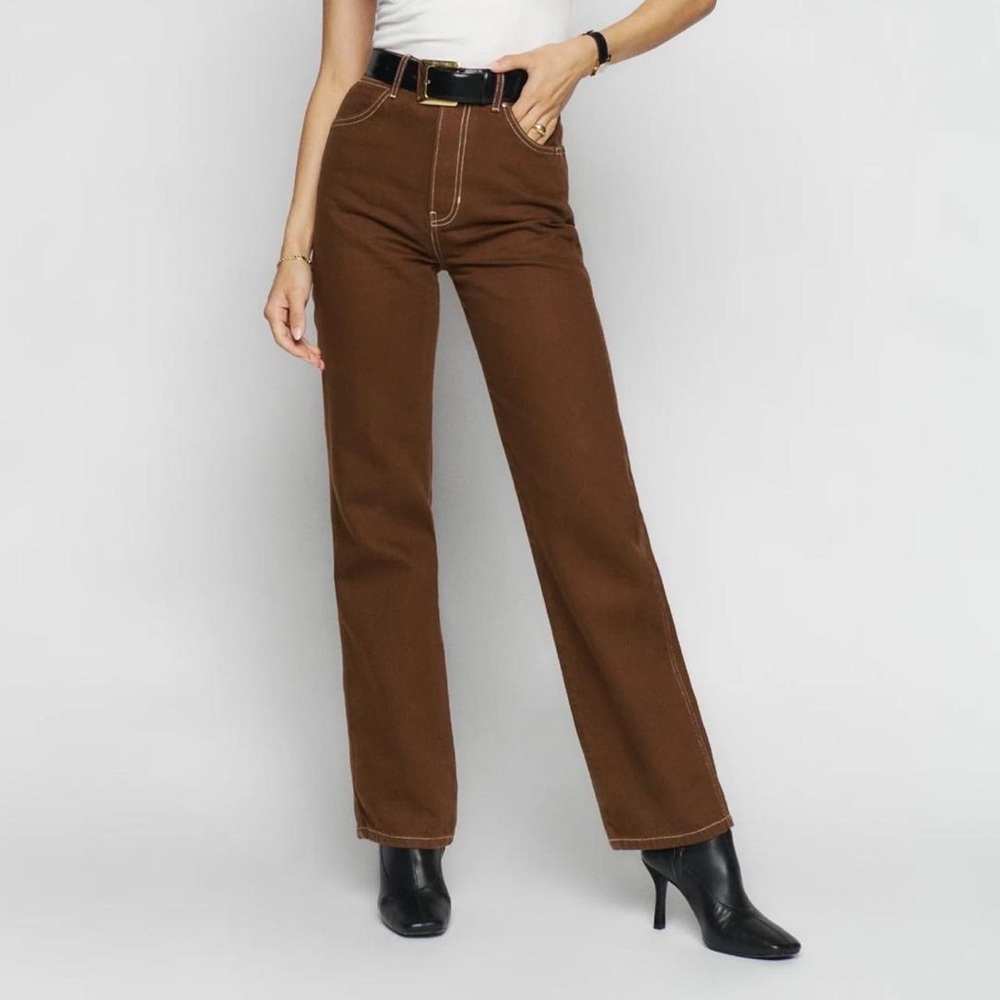 Reformation Brown Cowboy High Rise Straight Jean